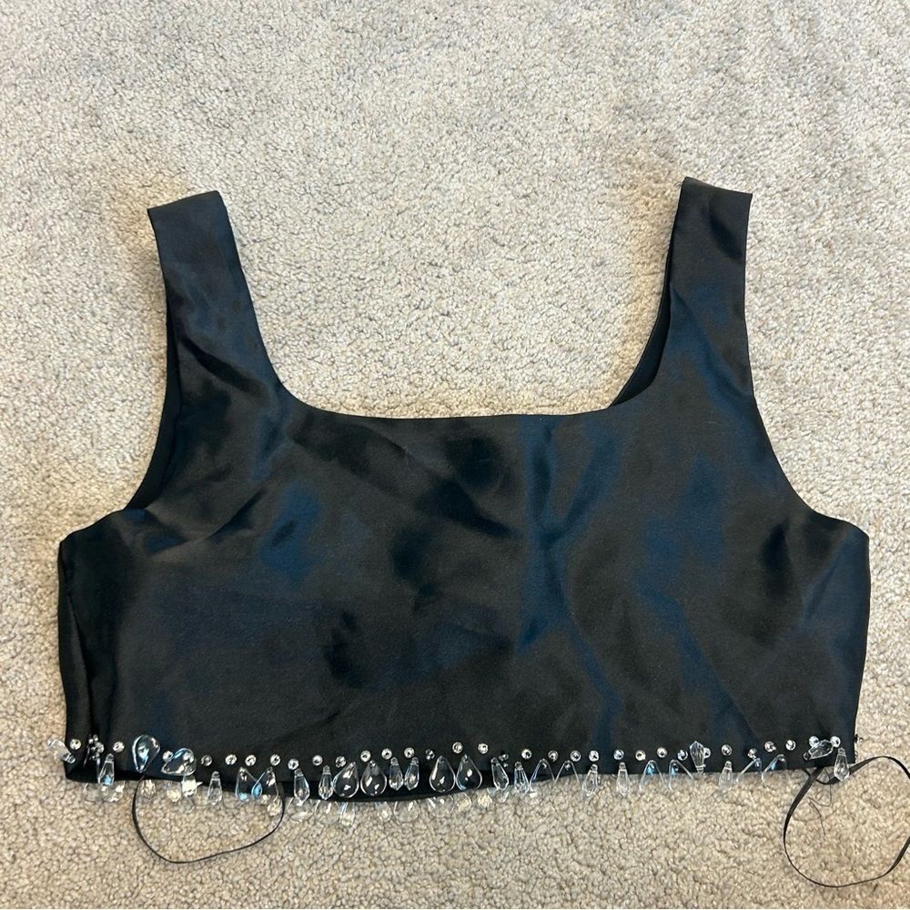 Zara limited edition black clear beaded jewelled sleeveless crop top Sz S NWT - Picture 9 of 16